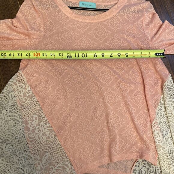 Filly Flair Women’s Size Small Lace Sheer Floral Pink Blouse Crochet Long Sleeve - Picture 10 of 11